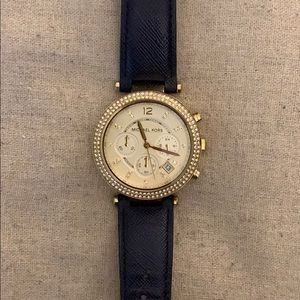 Women Parker Chronograph Gold-tone Navy Leather